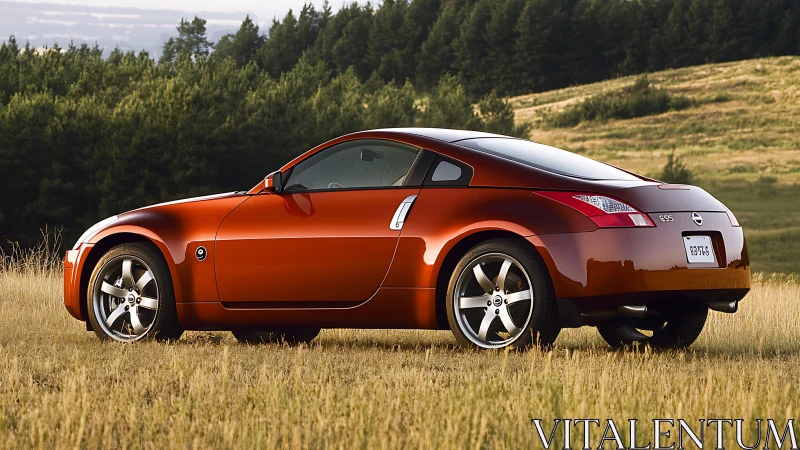 Sunlit orange sports coupe waiting for a peaceful drive.