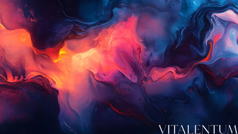 Fluid neon abstraction with deep blue and ember tones.