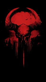 Blood-red horned skull erupts from the void in dripping fury.