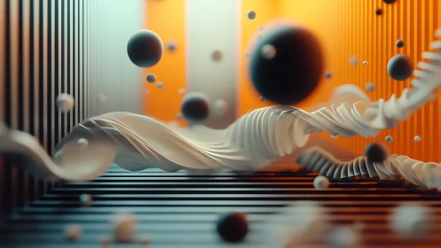 Floating orbs and ribbons drift through glowing corridors.