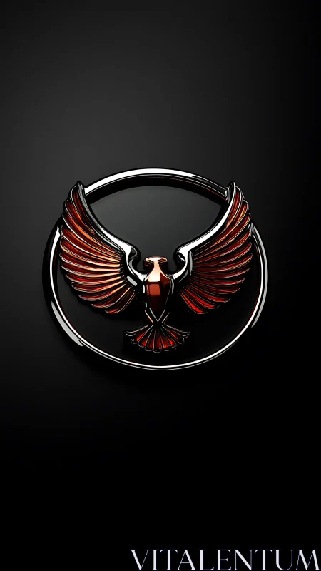 Sleek chrome and ember-red phoenix emblem in soft shadowed glow.