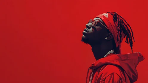 Bold red portrait celebrates confident modern street style