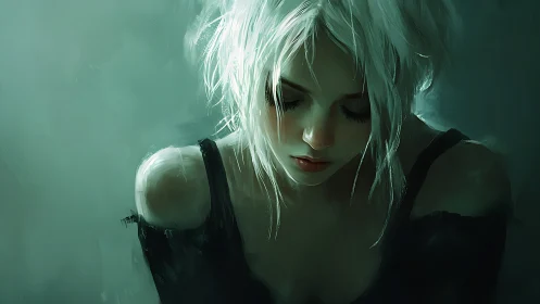 Soft-shouldered daydreamer sinking into teal painted hush.