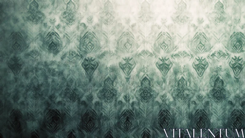 Faded teal damask pattern dissolves into textured shadow field