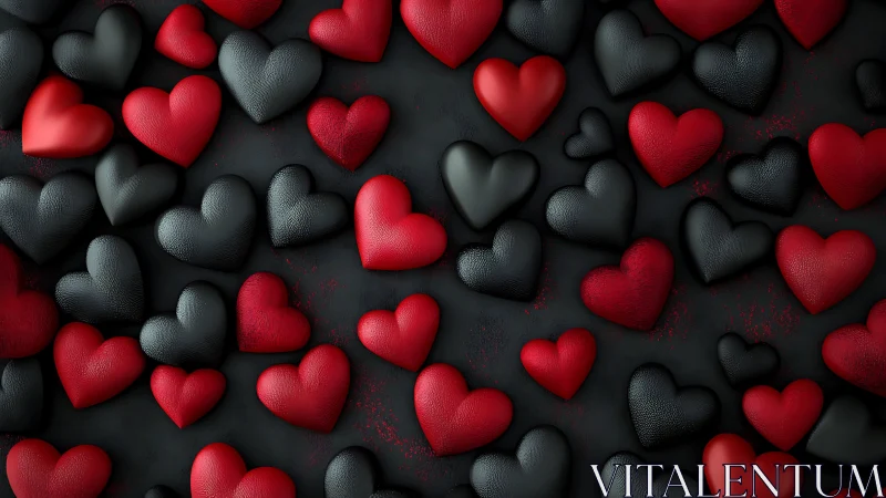 Red and Black Textured Hearts on Dark Surface