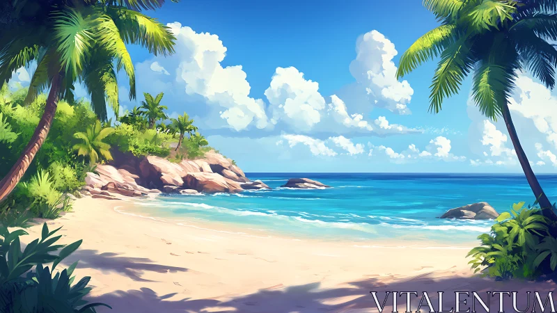 Tropical Shoreline Rendered with Advanced Atmospheric Perspective and Volumetric Lighting Simulation