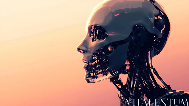 Specular synthetic cranial profile with exposed mechanoid chassis.