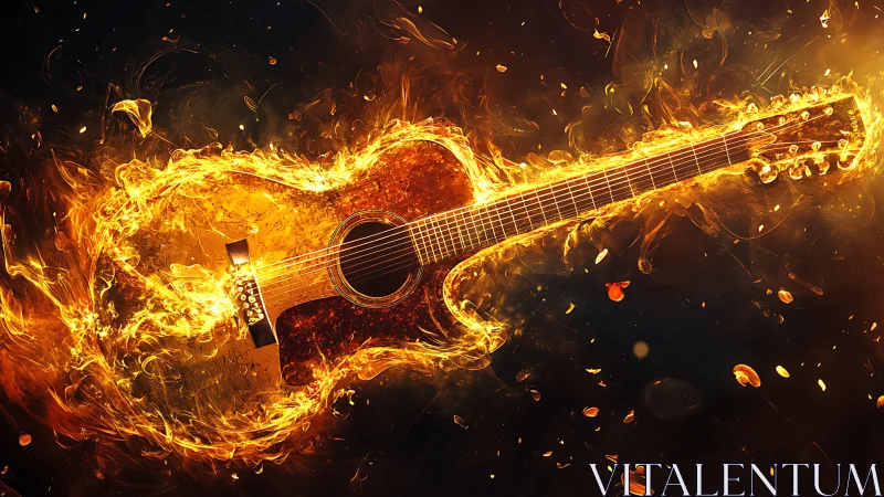 Fiery acoustic guitar strumming with bold glowing energy.