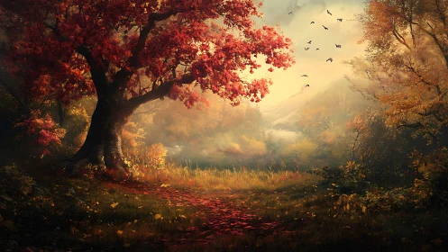 Vermillion Sentinel Reigns Over Golden Autumn's Secret Valley