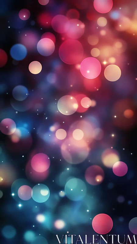 Color orbs drift through a dreamy cosmic bokeh nightscape