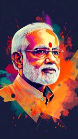 Color-splashed portrait of elderly leader in vivid profile
