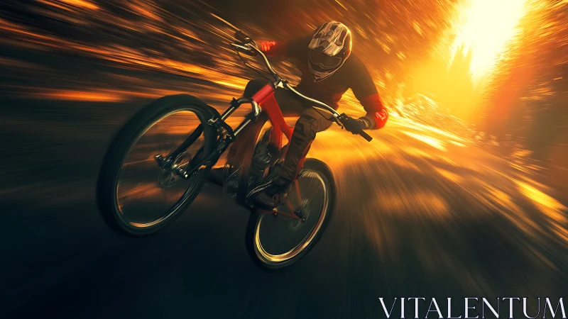 Cyclist Racing Through Golden Sunlight with Energy