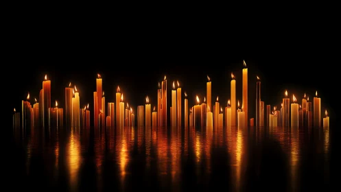 Candlelight Cityscape: Urban Glow Mirrored in Darkness.