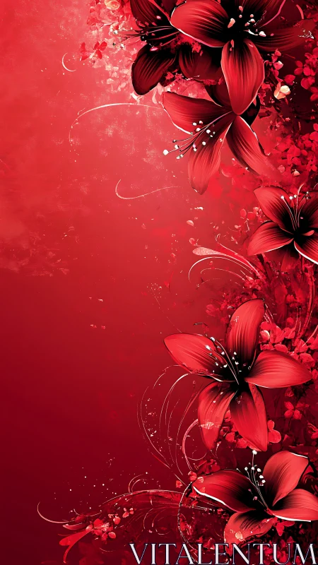 Red Flowers Digital Composition with Layered Botanical Elements