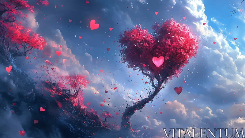 Skywrapped Love: Romantic Trees Cascade Through Clouds