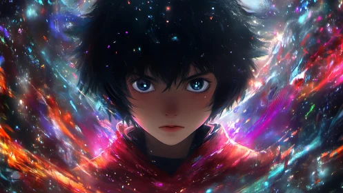 Starlit-eyed wanderer slips between galaxies of color