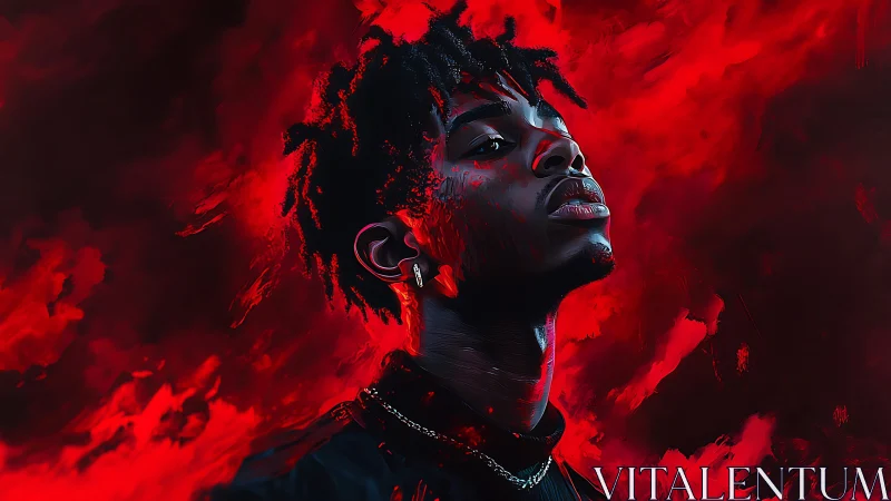 Bold young portrait rises from a storm of glowing red color