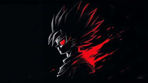 Stark red-eyed anime warrior in explosive silhouette profile.