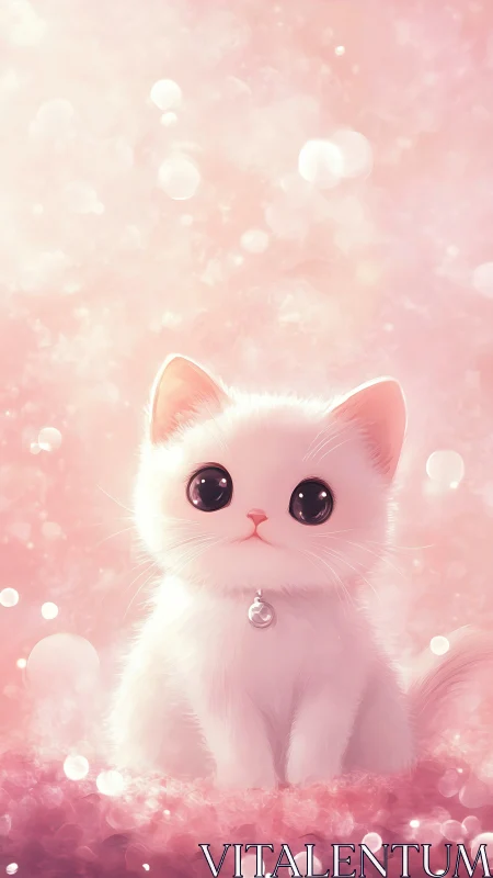 White Cat Portrait in Pink Dreamscape.