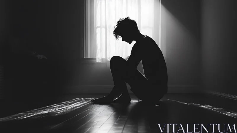 Silhouette curls inward while morning light carefully listens