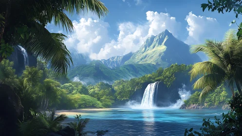 Tropical Paradise Waterfall Landscape.