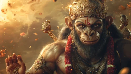 Radiant monkey-headed deity offers calm strength and blessing