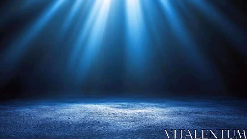 Blue stage floor illuminated by overhead spotlights at night.
