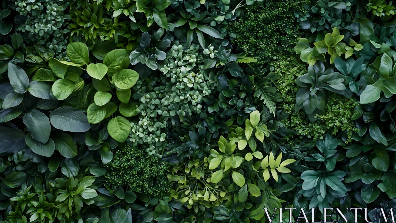 Vertical botanical wall captures dense, layered leaf morphology