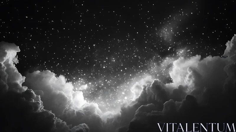 Starlit clouds open a luminous window into the night sky