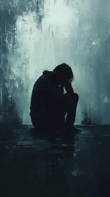 Shadows curl around a seated figure in quiet, aching blue