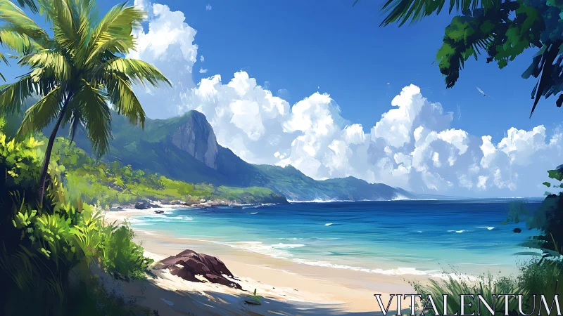 Tropical Beach Cove with Mountain Vista