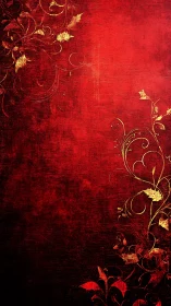 Crimson grunge backdrop with ornate golden floral scrollwork