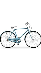 Blue City Bicycle with Curved Frame and Upright Positioning.