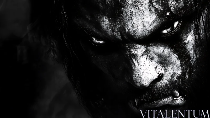 Predator glare carves moonlit fury into a fractured face