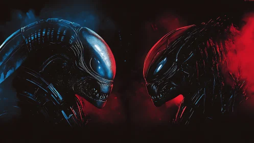 Alien and Predator lock in neon-lit sci-fi faceoff.