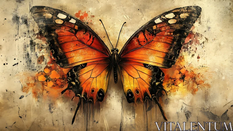 Monarch butterfly spreads radiant wings over abstract field.