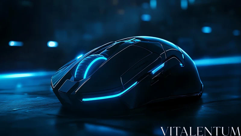 Sleek gaming mouse glowing with cool futuristic blue light.