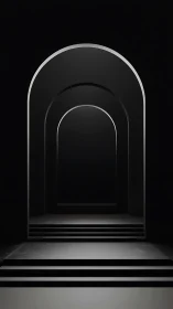 Minimalist dark archway corridor suggests quiet anticipation