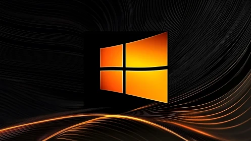 Glowing Windows Logo on Abstract Black and Orange Digital Background.