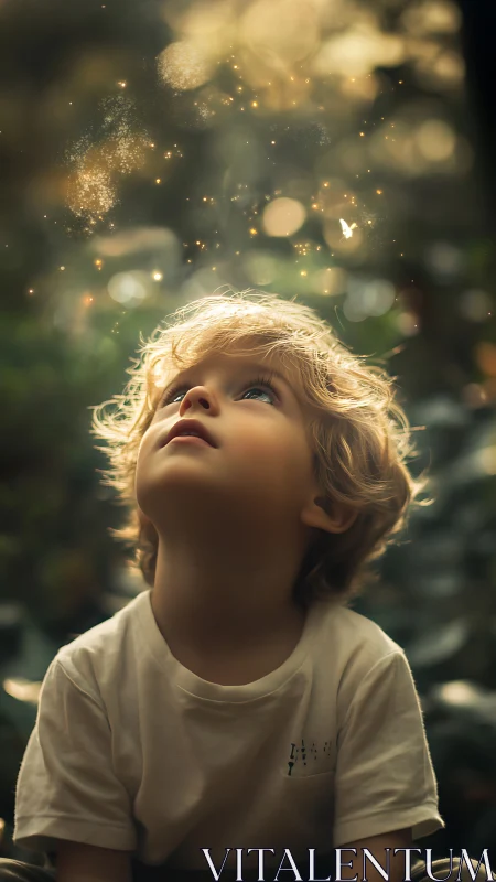 Photorealistic portrait of child in luminous bokeh field.