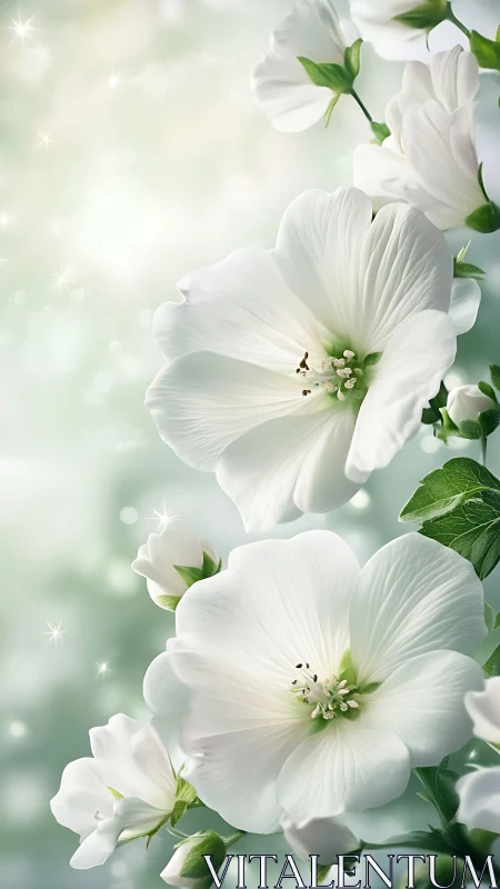 White Mallow Flowers with Soft Bokeh Background.