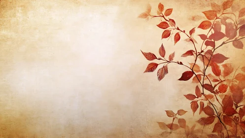 Autumnal leaf branch silhouette on textured beige background.