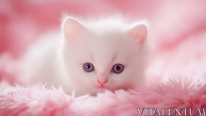 Digitally Rendered White Feline Portrait With Violet Iridescent Pupils.