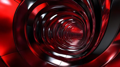 Shiny Red and Black Abstract Tunnel with Futuristic 3D Effect.