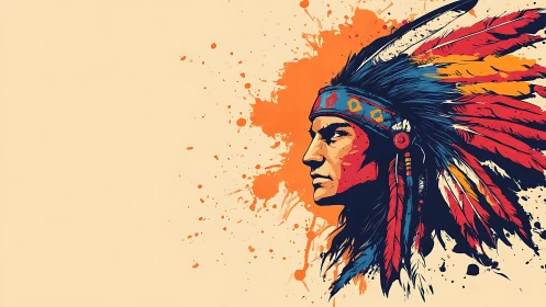 Profile portrait of headdressed figure uses ink-like splashes