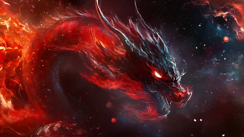 Celestial fire dragon coils through nebular void in dynamic arc