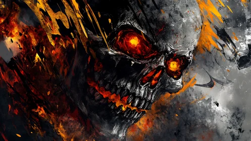 Infernal skull lunges forward as molten eyes carve the dark