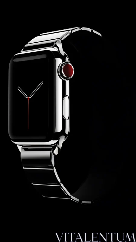 Stainless steel smartwatch with black screen on dark background