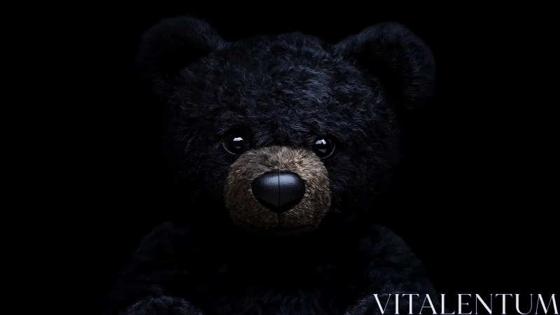 Black plush teddy bear portrait in dramatic low key light.
