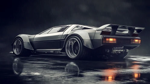 Midnight rain crowns the retro supercar with simmering chrome